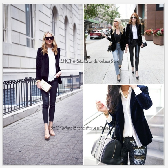 ZARA WOMAN Black Velvet Effect Satin Accent Double Breasted Tuxedo Blazer - Picture 6 of 10